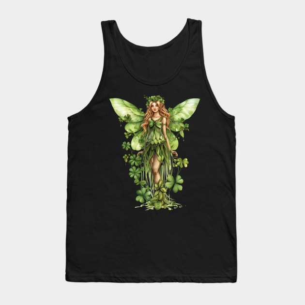 Lovely Saint Patrick's Day Fairy standing in four leaf clovers and shamrocks happy St. Patricks Day Tank Top by Tees 4 Thee